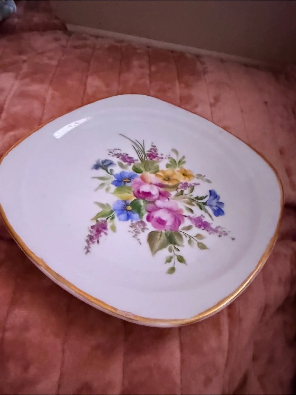 Vintage Schönwald Germany Floral Porcelain Dish Gold Trim